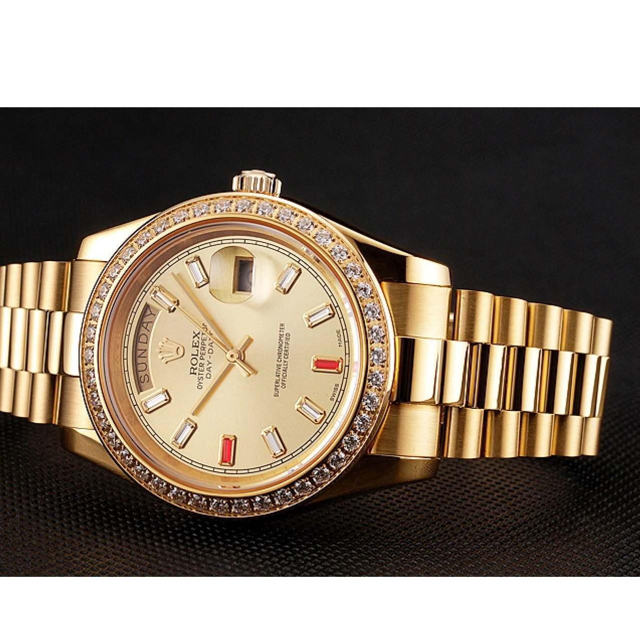 MiroTime 0812 Swiss Rolex Day-Date Diamonds And Rubies Champagne Dial Gold Bracelet 1454100